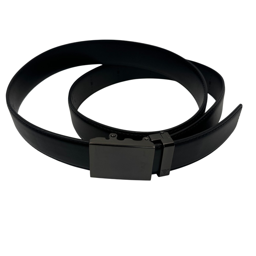 Mission Belt Men Black Leather Ratchet Belt Gunmetal Buckle Adjustable 26" - 40"